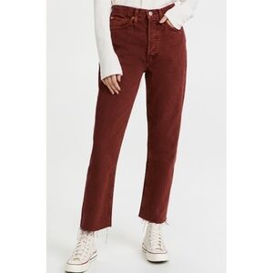 NWT Re/Done Raw Hem 70s Crop Boot Jeans In Washed Brick